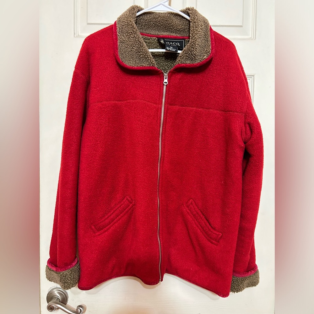 VTG COACO Red Brown Fleece Jacket OVERSIZED M